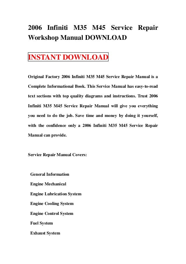 2006 infiniti m35 service manual enthusiast wiring diagrams